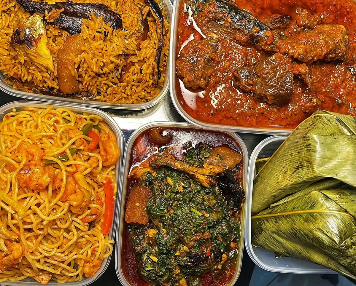 A plate of home-cooked Nigerian food from ENE Kitchen